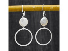 925 Sterling Silver Gold Plated Pearl Gemstone Dangle Earrings- A1E-4919