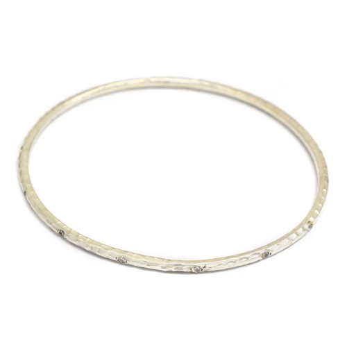 Brass Silver Plated White CZ Gemstone Hammered Bangles- A1B-1124