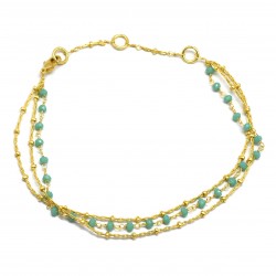 Brass Gold Plated Aqua Chalcedony Beads Gemstone Bracelets- A1B-140