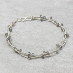 925 Sterling Silver Silver Plated Labradorite Gemstone Wire Bracelets- A1B-1446
