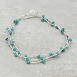 Brass Silver Plated Turquoise Gemstone Wire Bracelets- A1B-1446