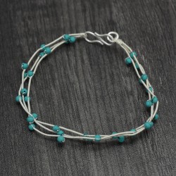Brass Silver Plated Turquoise Gemstone Wire Bracelets- A1B-1446