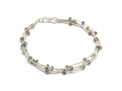 925 Sterling Silver Silver Plated Labradorite Gemstone Wire Bracelets- A1B-1446
