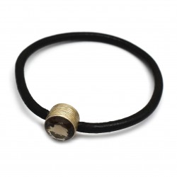 Brass Silver Oxidized Plated Smoky Gemstone With Black Leather Bracelets- A1B-1556