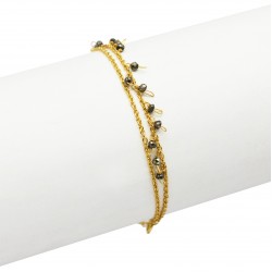 Brass Gold Plated Pyrite Beads Gemstone Bracelets- A1B-165
