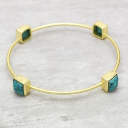 Brass Gold Plated Turquoise Gemstone Bangles- A1B-1720
