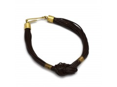 Brass Gold Plated Brown Leather Bracelets- A1B-1759