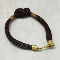 Brass Gold Plated Brown Leather Bracelets- A1B-1759