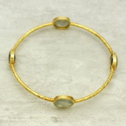 Brass Gold Plated Smoky, Prehnite Gemstone Bangles- A1B-1807