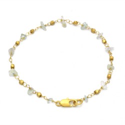 Brass Gold Plated Aquamarine Gemstone With  Metal Beads Bracelets- A1B-194