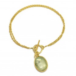 Brass Gold Plated Prehnite Gemstone Chain Bracelets- A1B-2033