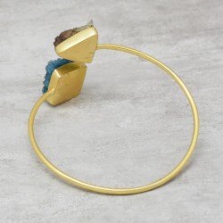 Brass Gold Plated Druzy Gemstone Adjustable Bangles- A1B-207