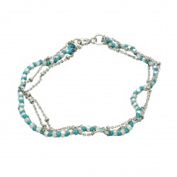 925 Sterling Silver Silver Plated Metal Beads, Chain With Blue Thread Bracelets- A1B-282