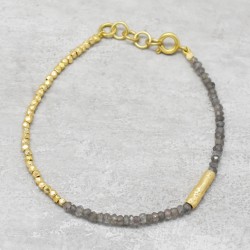 Brass Gold Plated Labradorite Gemstone With Metal Beads, Pipe Bracelets- A1B-370