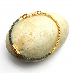 Brass Gold Plated Labradorite Gemstone With Metal Beads, Pipe Bracelets- A1B-370