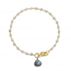 Brass Gold Plated White Rainbow, Labradorite Gemstone Bracelets- A1B-410