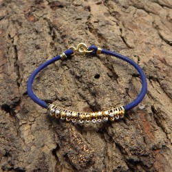 Brass Gold, Silver Plated Metal Beads With Blue Thread Bracelets- A1B-4104