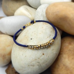 Brass Gold, Silver Plated Metal Beads With Blue Thread Bracelets- A1B-4104