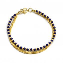 Brass Gold Plated Blue Sapphire Gemstone With Metal Beads Bracelets- A1B-4130