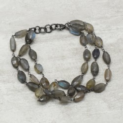 925 Sterling Silver Black Rhodium Plated Labradorite Gemstone Bracelets- A1B-4188