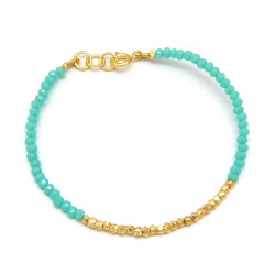 925 Sterling Silver Gold Plated Aqua Chalcedony, Green Amethyst Gemstone With Metal Beads Bracelets- A1B-432