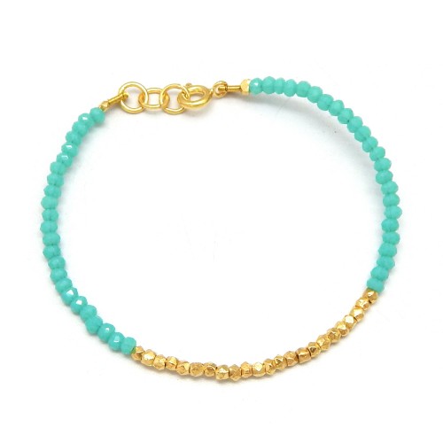925 Sterling Silver Gold Plated Aqua Chalcedony, Green Amethyst Gemstone With Metal Beads Bracelets- A1B-432