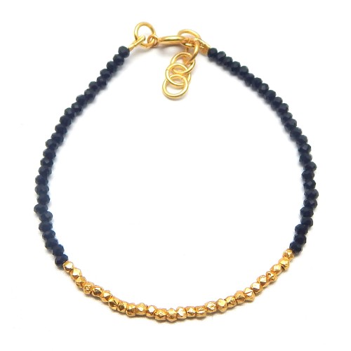 Brass Gold Plated Black Onyx Gemstone With Metal Beads Bracelets- A1B-432
