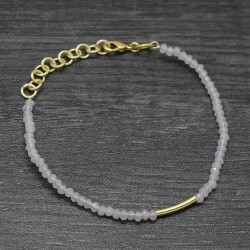 Brass Gold Plated Rose Quartz Gemstone Chain Bracelets- A1B-4553