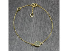 925 Sterling Silver Gold Plated Prehnite Gemstone Chain Bracelets- A1B-4628