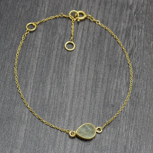 925 Sterling Silver Gold Plated Prehnite Gemstone Chain Bracelets- A1B-4628