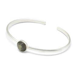 Brass Silver Plated Black Onyx, Labradorite Gemstone Adjustable Bangles- A1B-5136