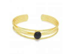 Brass Gold Plated Black Onyx, Pearl Gemstone Adjustable Bangles- A1B-533
