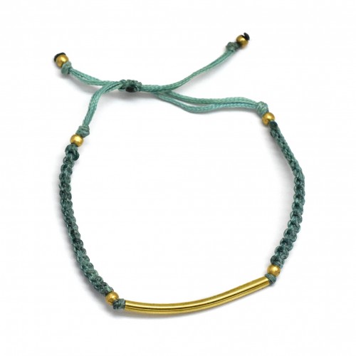 Brass Gold Plated Metal Beads, Pipe With Green Thread Bracelets- A1B-551
