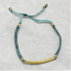 Brass Gold Plated Metal Beads, Pipe With Green Thread Bracelets- A1B-551
