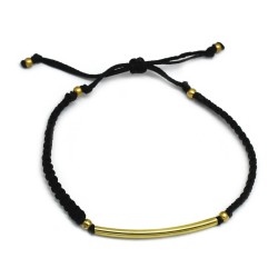 Brass Gold Plated Metal Beads, Pipe With Black Thread Bracelets- A1B-551