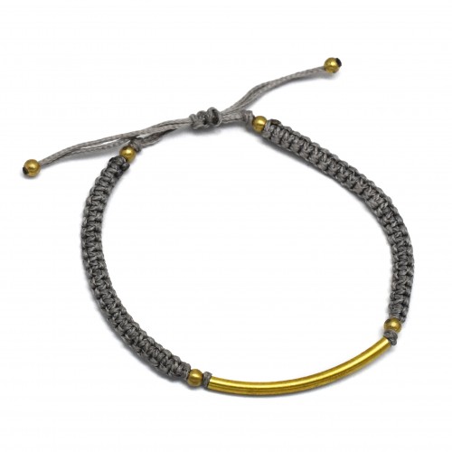 Brass Gold Plated Metal Beads, Pipe With Grey Thread Bracelets- A1B-551