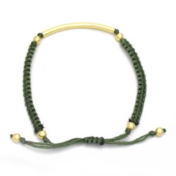 Brass Gold Plated metal Beads, Pipe With Olive Green Thread Bracelets- A1B-551