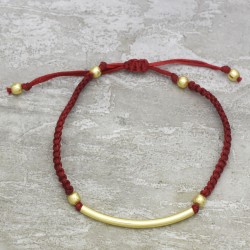 Brass Gold Plated Metal Beads, Pipe With Red Thread Bracelets- A1B-551