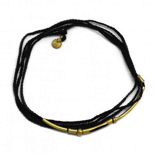 Brass Gold Plated Metal pipe With Black Thread Bracelets- A1B-555