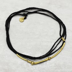 Brass Gold Plated Metal pipe With Black Thread Bracelets- A1B-555