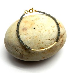 Brass Gold Plated Labradorite Gemstone With Metal Pipe Chain Bracelets- A1B-579