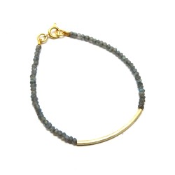Brass Gold Plated Labradorite Gemstone With Metal Pipe Chain Bracelets- A1B-579