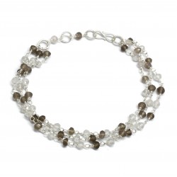 Brass Silver Plated Smoky, Crystal Gemstone Bracelets- A1B-6059