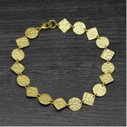 Brass Gold, Oxidized Plated Hammered Metal Disc Bracelets- A1B-6139