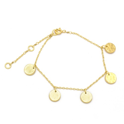 Brass Gold Plated Hammered Round Disc Chain Bracelets- A1B-722