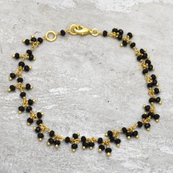 Brass Gold Plated Black Onyx, Grey Chalcedony, Blue Sapphire Gemstone Bracelets- A1B-808