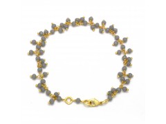 Brass Gold Plated Black Onyx, Grey Chalcedony, Gemstone Bracelets- A1B-808