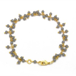Brass Gold Plated Grey Chalcedony Gemstone Bracelets- A1B-808