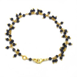 Brass Gold Plated Black Onyx, Grey Chalcedony, Blue Sapphire Gemstone Bracelets- A1B-808