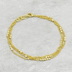 Brass Gold Plated Metal Beads With Three Line Chain Bracelets- A1B-8086